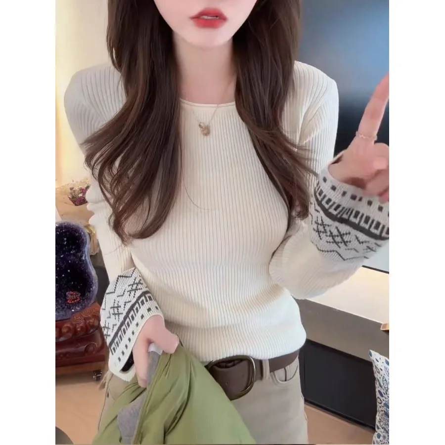 Maglione lavorato a maglia retrò lungo Sve da donna slim fit strato base morbido top autunno inverno faion design ricamo comodo in...