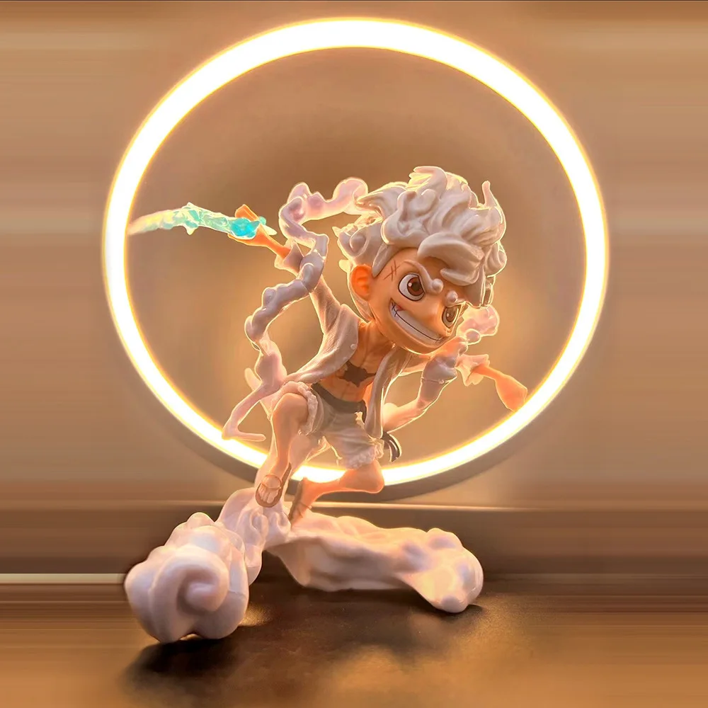

2026 New White Hair Cartoon Hero Figure, Cloud Base with LED Light Ring, Anime Style Collectible Model Toy for Home Decor