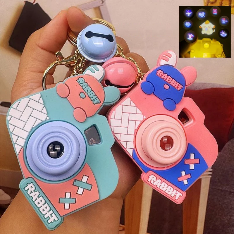 Trendy Creative Cartoon Cute Bear Mini Projector Camera Toy Keychain Backpack Decoration Charm Car Key Pendant Fun Small Gift