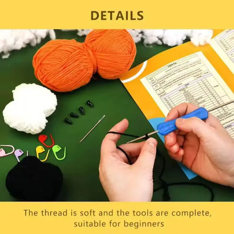 Pendant Dolls Handmade DIY Beginner Crochet Knitting Kit Cartoon Fox Animal Wool Yarn Thread Crochet Material Accessories Set