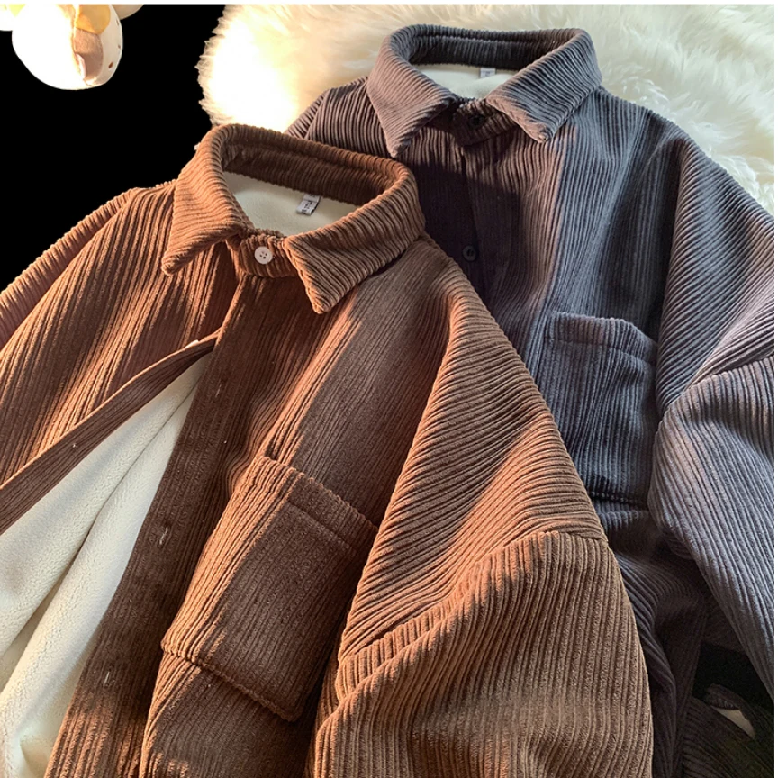 Mens Jacket Fashion Streetwear Daily Warm Autumn Winter Pleated Turn-down Collar Pocket Solid Japanese Style Teenagers Outerwear