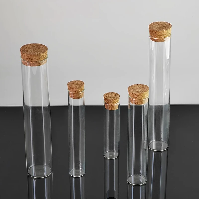 DIA 12mm to 30mm Transparent Clear Lab Flat Bottom Thickening Glass Test Tube with Cork Stoppers