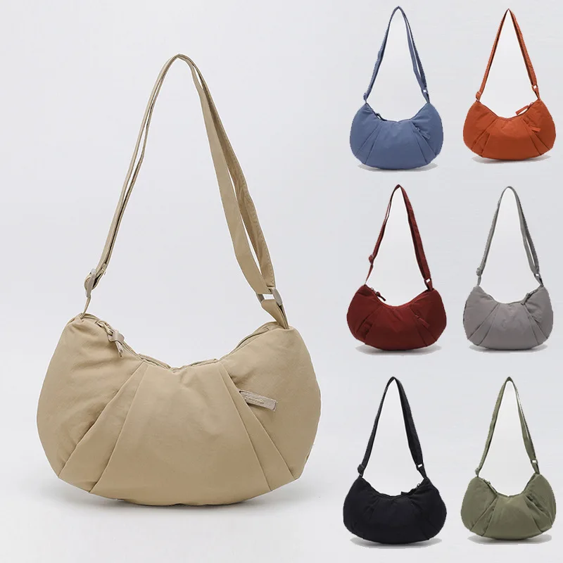 Nylon lightweight commuter children's crossbody bag, pure color, simple design, single shoulder bag, large capacity commuter bag