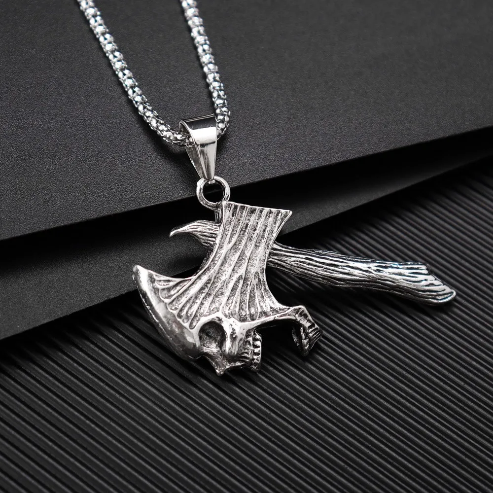 Dark Punk Style Skull battleax Alloy Pendant Necklace Hip Hop Death Rock Men Metal Pendants Neck Chain Fashion Jewelry Accessory