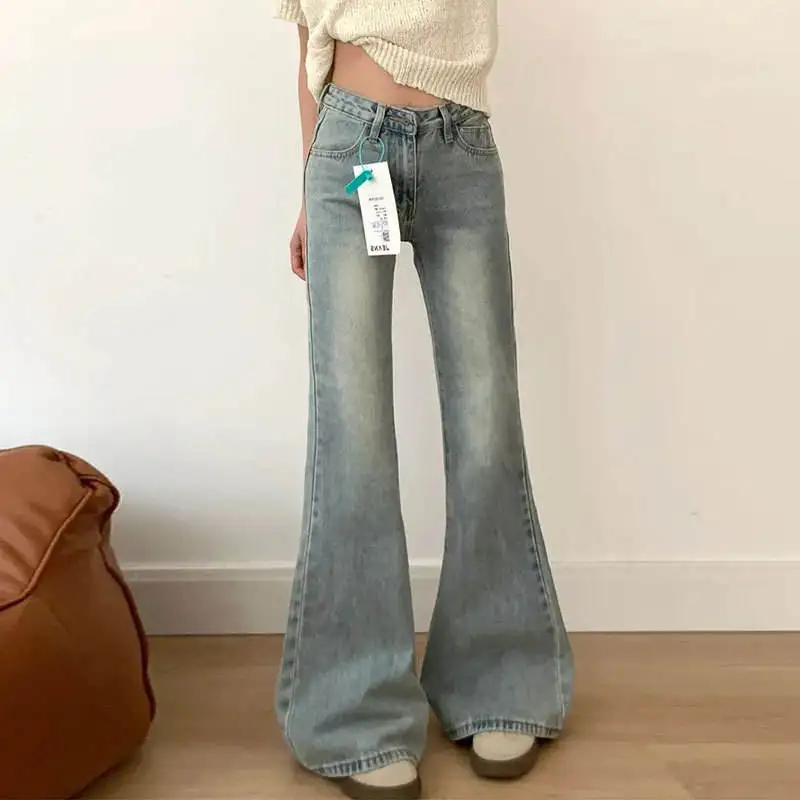 

Джинсы-колокольчики с высокой талией, женские светлые утягивающие тонкие брюки, летние длинные брюки Faion для поездок на работу