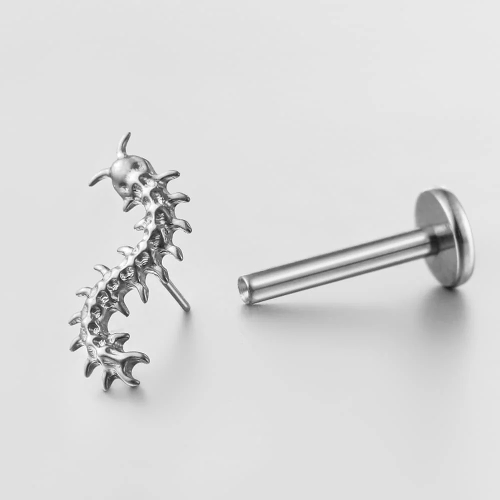 Casvort 1 Stück ASTM F136 Titan Gothic Punk Tausendfüßler Lippen-Labret-Ring Push-Pin Flat Back Stud Conch Helix Tragus Piercing Schmuck – Detail 9