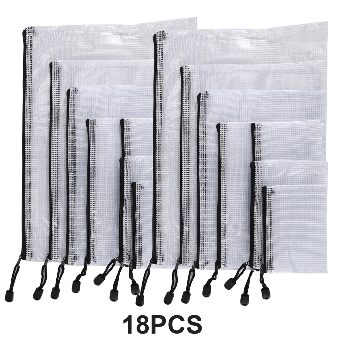 حقيبة شبكية بسحاب للمستندات ، مقاومة للماء ، بلاستيك ، مجلدات ملف بسحاب ، متعددة الأغراض ، مكتب ، منزل ، 8 أحجام متنوعة ، 18