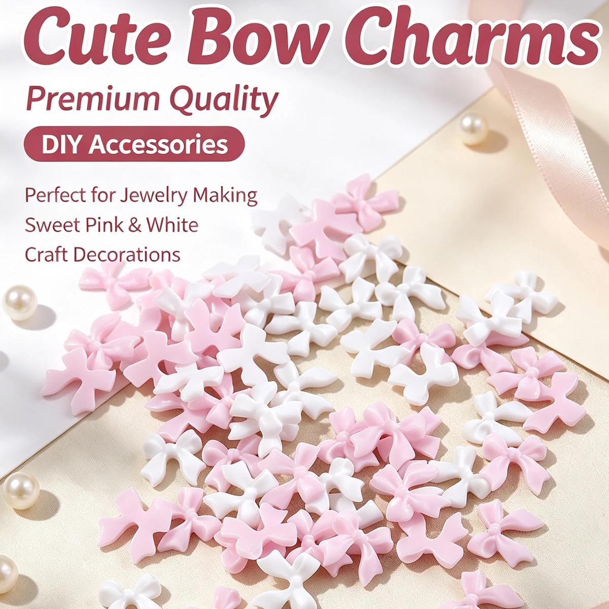 3D Resin Bow Nail Charms Pink White Mini Bowknot Nail Decorations, Cute Bow Ornaments For DIY Nail Art Handmade Crafts