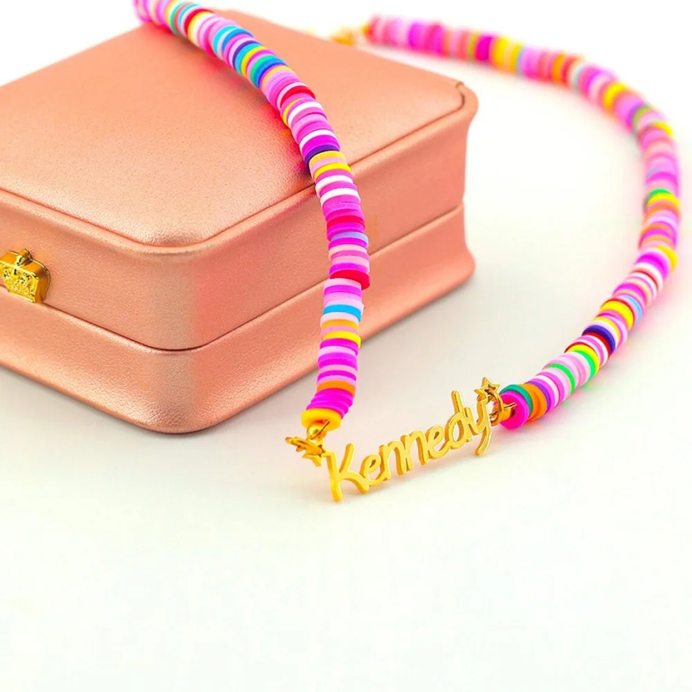 Custom Stars Name Rainbow Chain Necklace Women Girl Jewelry Stainless Steel Personalized Cute Nameplate Pendant Necklace