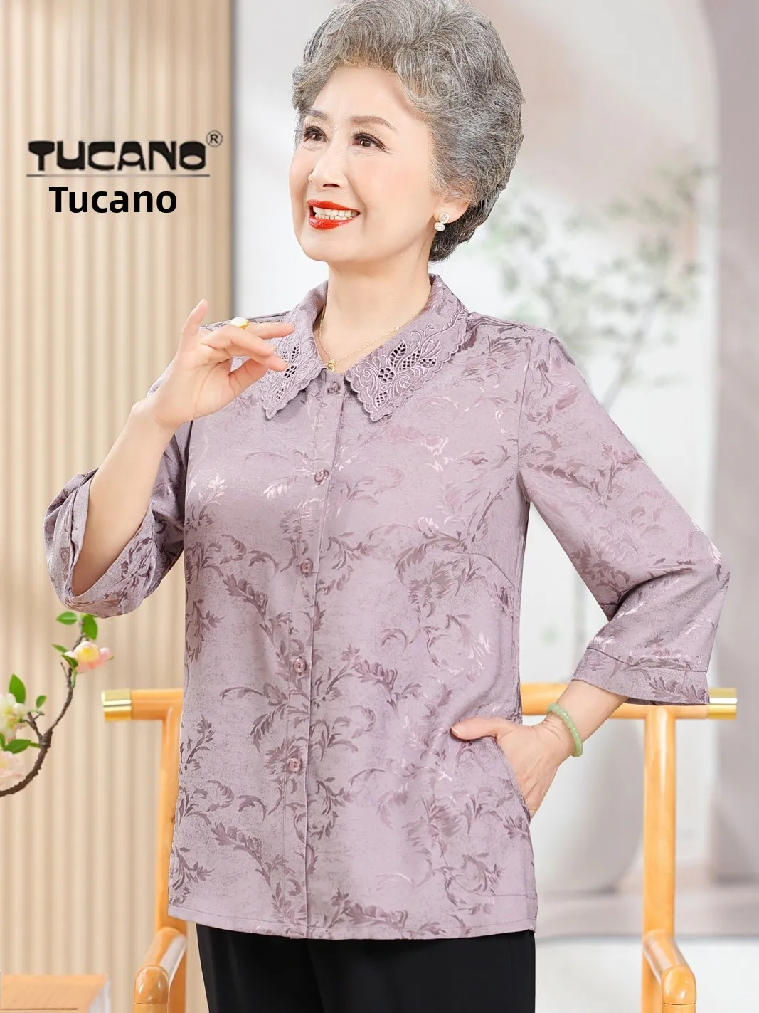 Camisa Feminina Solta Primavera Verão Respirável Leve Fácil de Limpar TUCANO Zhumode Bird Brand Estilo Mamãe Roupa para Avó