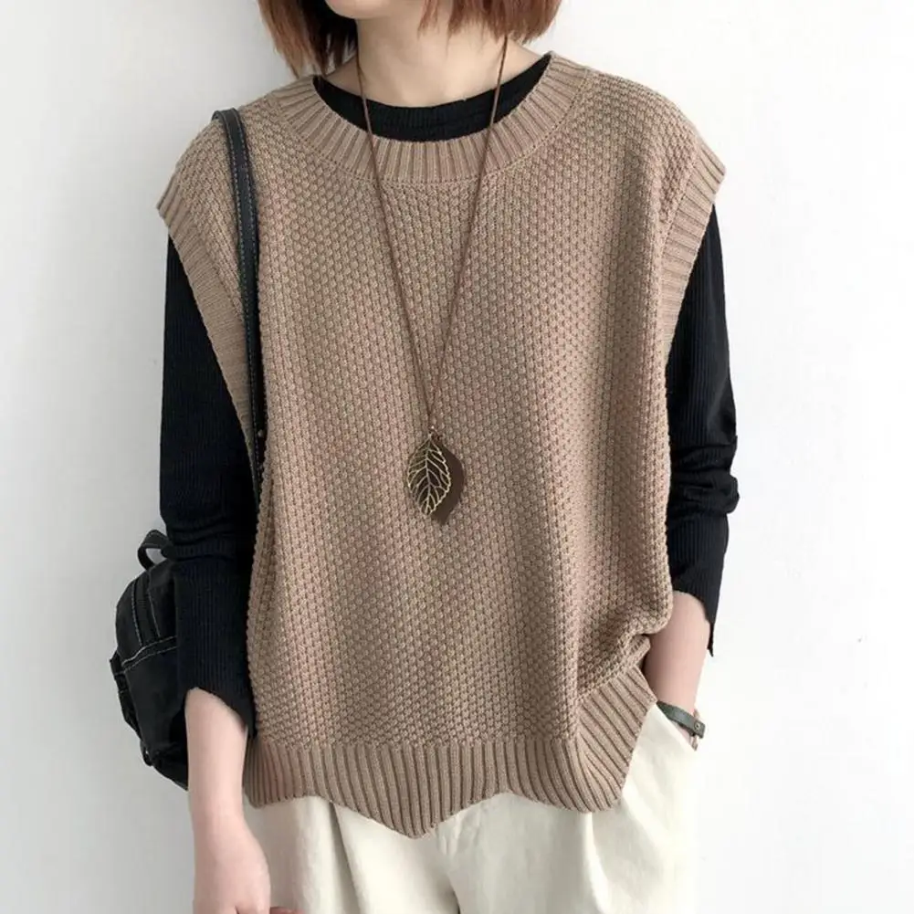 Women Fall Vest Stylish Women's Knitted Vest Cozy O Neck Sleeveless Top with Wavy Hem Soft Warm Autumn Winter for Casual