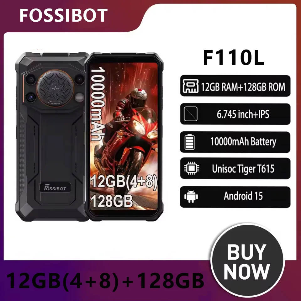 Fossibot F110L Rugged Smartphone 6.745 Inch+IPS Android15 12GB+128GB 10000mAh 50MP T-Flash Card 60Hz HD Mobile Phone NFC/GPS