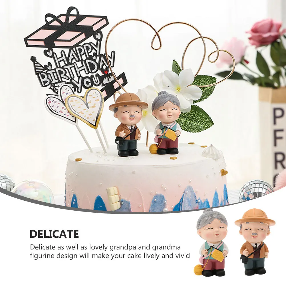 

2Pcs Birthday Cake Ornament Grandpa Grandma Cake Topper Creative Dessert Decor Party Supplies Grandpa and Grandma Figurine