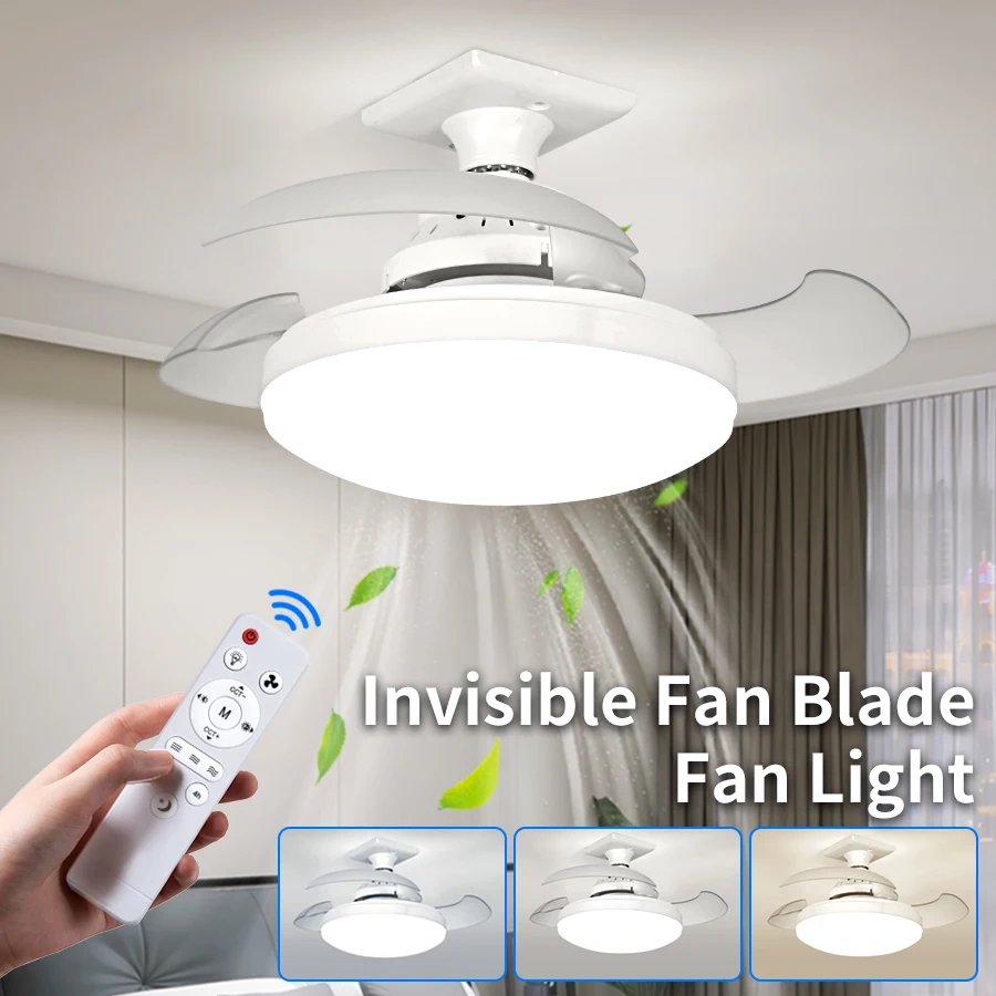 

2 in 1 LED Ceiling Fan Light with Remote Control E27 Converter Base Dimmable Timer Function for Living Room Bedroom Fan Light