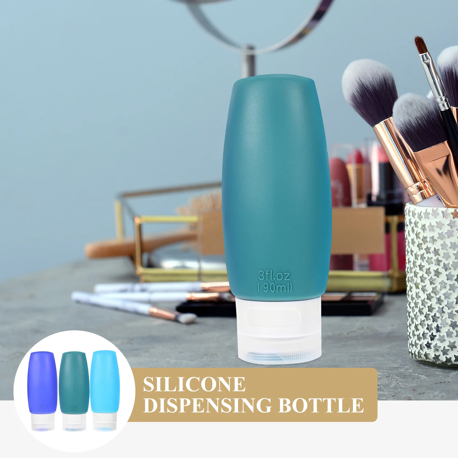 Set di bottiglie da viaggio in silicone da 3 pezzi Contenitori portatili ricaricabili a prova di perdite per shampoo, lozioni, balsamo, articoli da toeletta da viaggio