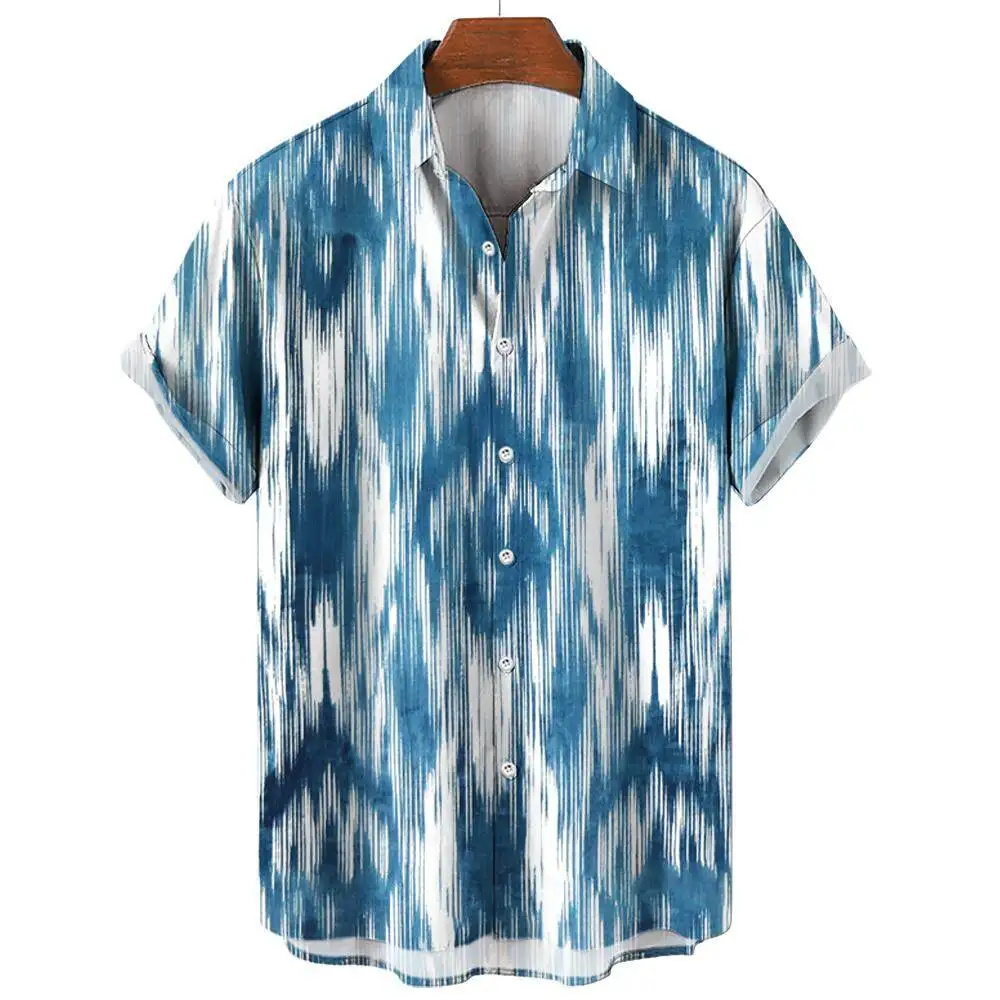 Tops con estampado de rayas irregulares para hombre, camisas de manga corta, camisas de negocios informales, Tops de calle diarios, S-5XL de gran tamaño, moda de verano