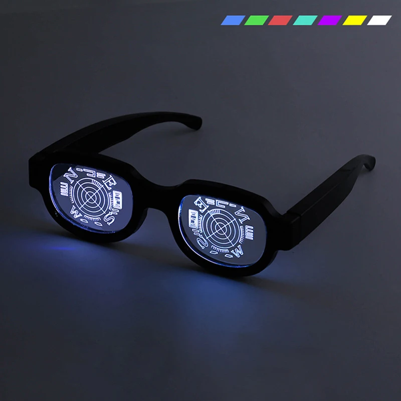 SO&EI LED Luminous Glasses Vintage Punk Men Women Festival Party KTV Bar Colorful Light Up Glasses Rechargeable Square Eyewear