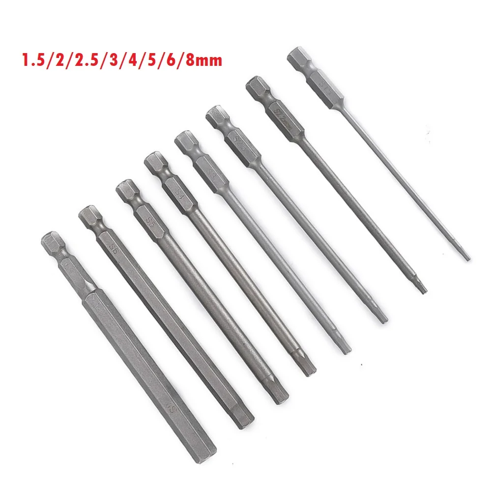 Prata Chave de fenda Bit para cabo ou brocas sem fio, Hex Shank, Hex Shank, Hex Shank, 1/4 "Hex, 100mm, punho magnético, Hexágono