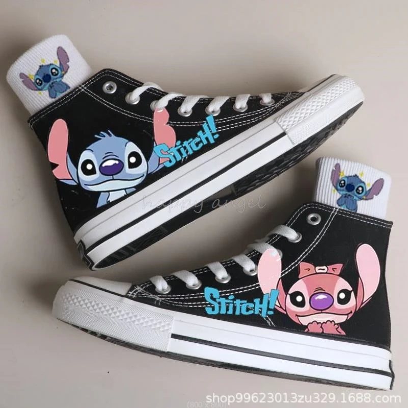 Lilo & Stitch Kids Canvas Shoes White High Cut Shoes Cartoon Children Sneakers Teens Girls Boys Casual Tennis Shoes Size 35-44