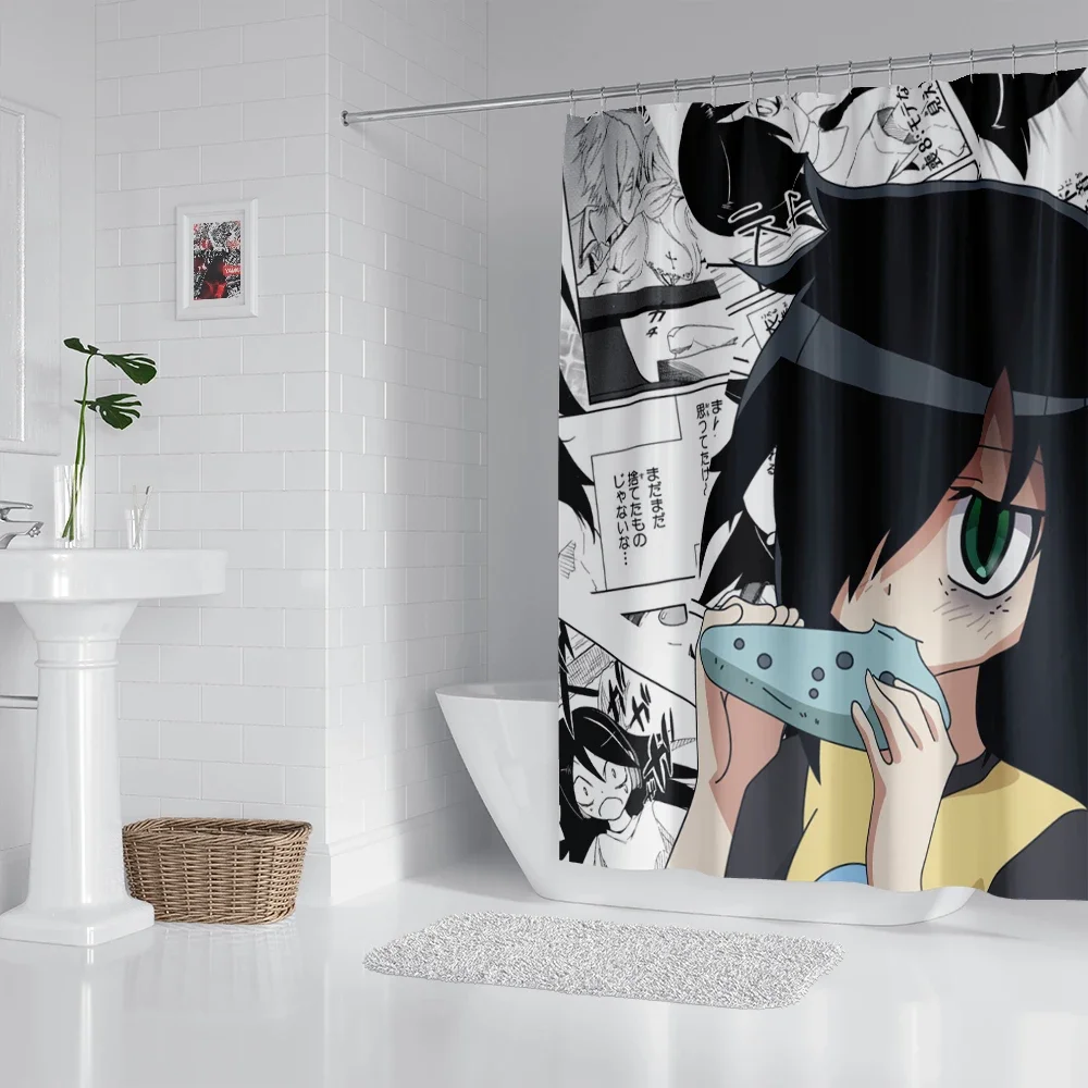 Anime Bathroom Shower Curtain with Hooks, Decorative Bathroom Curtains and Accessories