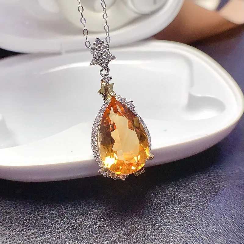 

Natural citrine pendant for wedding 925 silver yellow crystal necklace pendant 10mm*14mm 5ct VVS grade citrine jewelry for party