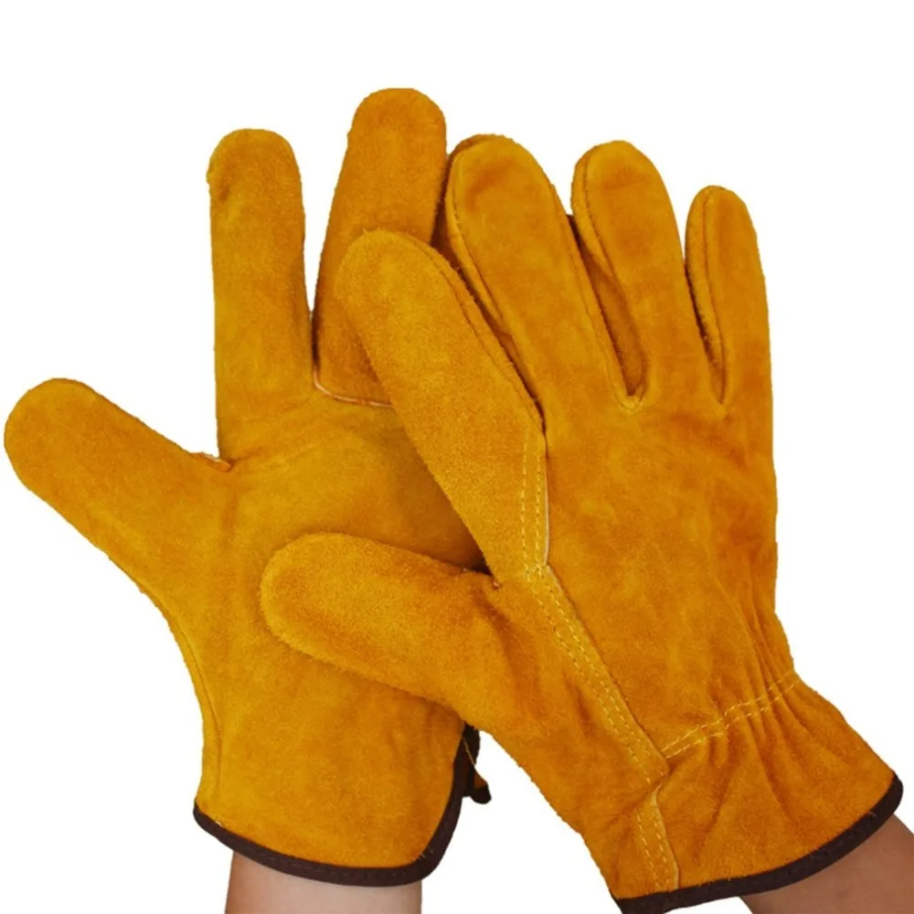 A Pair Fireproof Durable Yellow Cow Leather Welder Gloves Anti-Heat Work Safety Gloves For Welding Metal Hand Tools Dropshipping