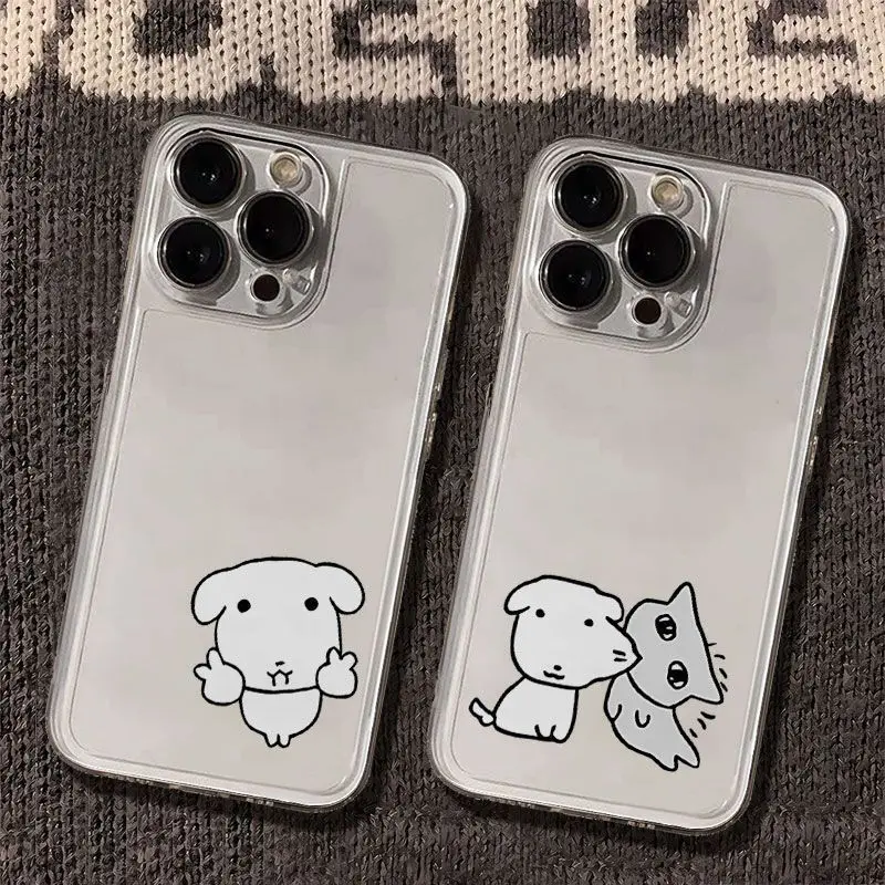 Korean Ins Cute Puppy Cat Transparent Phone Case For iPhone 17AIR 17 16 15 14 13 12 11 Pro Max 7 8 Plus Mini X XR XS Y2K Cover