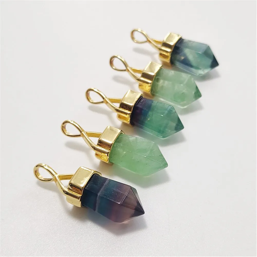 FUWO Wholesale Natural Fluorite Point Pendant,Handmade Faceted Crystal Accessories For Women Jewelry Making 5Pcs/Lot PD005F