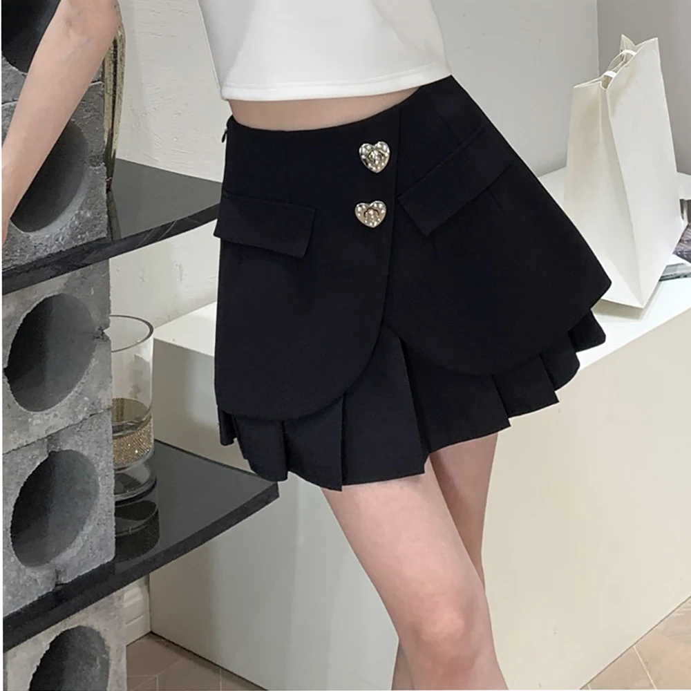 

Three-dimensional Cut Women's Skirt Y2k Heart Button Irregular Design Fashion Commuter Peplum Pleated Skirt 2024 Summer New