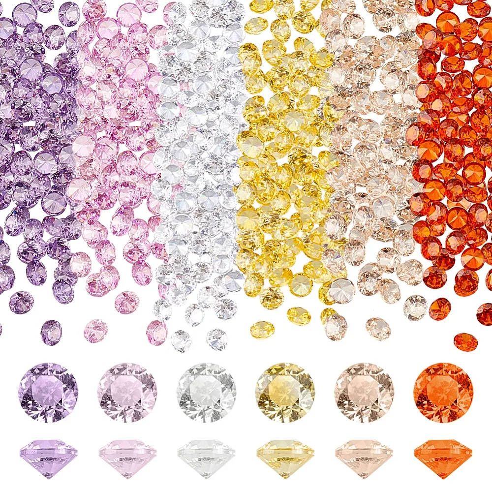 

300Pcs 6 Colors Shape Grade A Cubic Zirconia Cabochons Faceted Mixed Color 2mm 50pcs/color