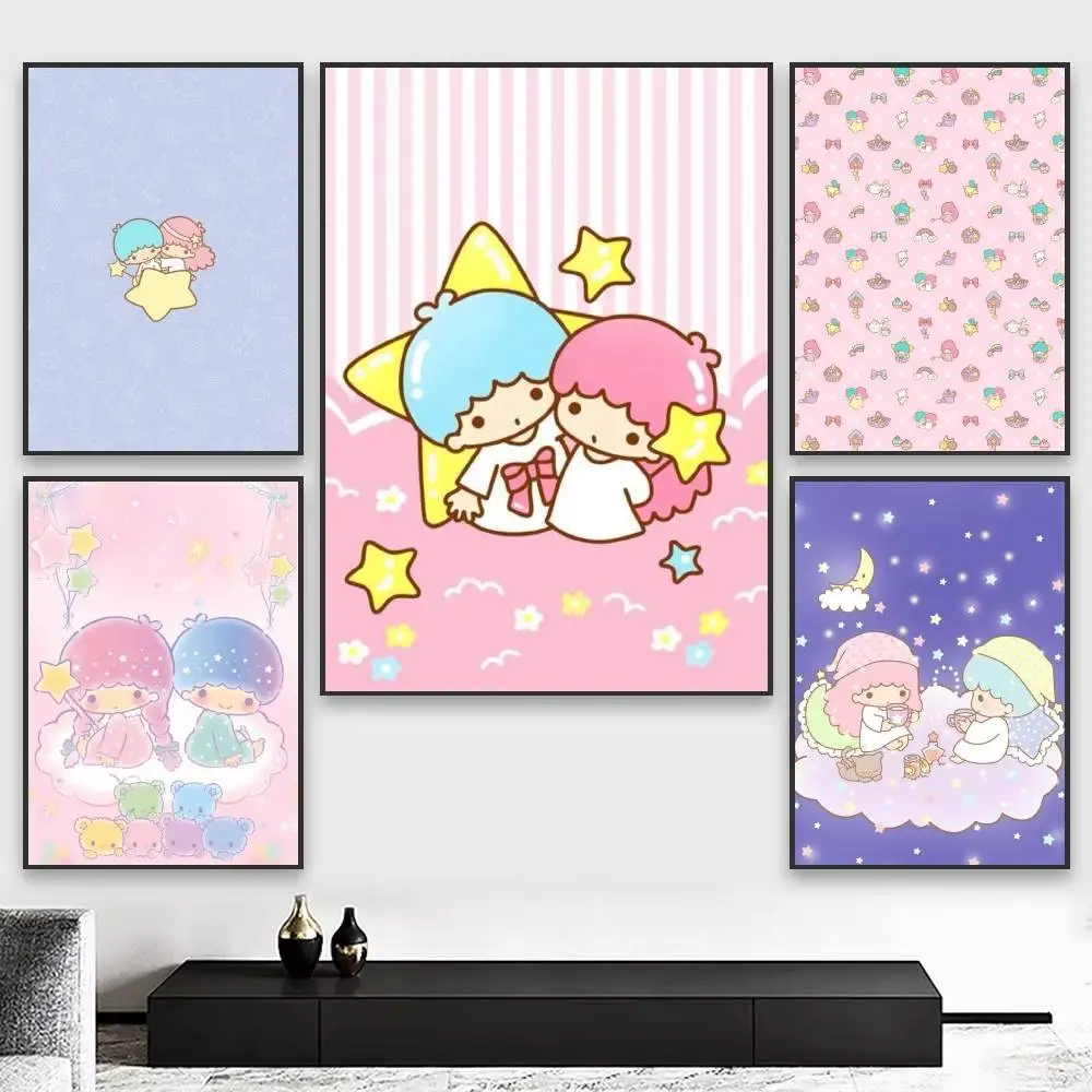 Niedliche kleine Zwillingssterne, Leinwandgemälde, Wandkunst für Arbeitszimmer, Wohnzimmerdekoration, einzigartige Heimdekoration, Bildgeschenk