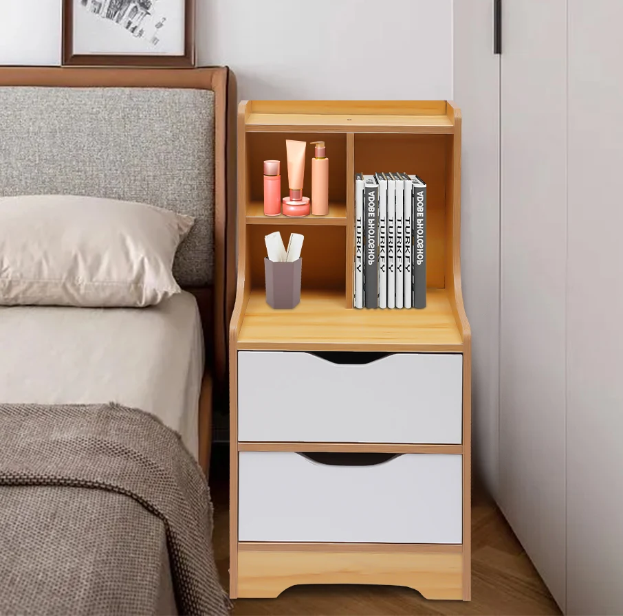 

Bedroom Nightstand with Storage Shelf 2 Drawers Sofa End Side Bedside Table Home Organizer Furniture 30*37*70cm