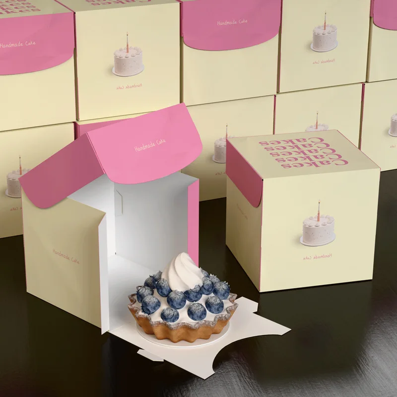 

Custom. Customizable Baking Dessert Packing Box Western Point Cake Roll Portable Carton Mousse Dessert Take out Box Printed