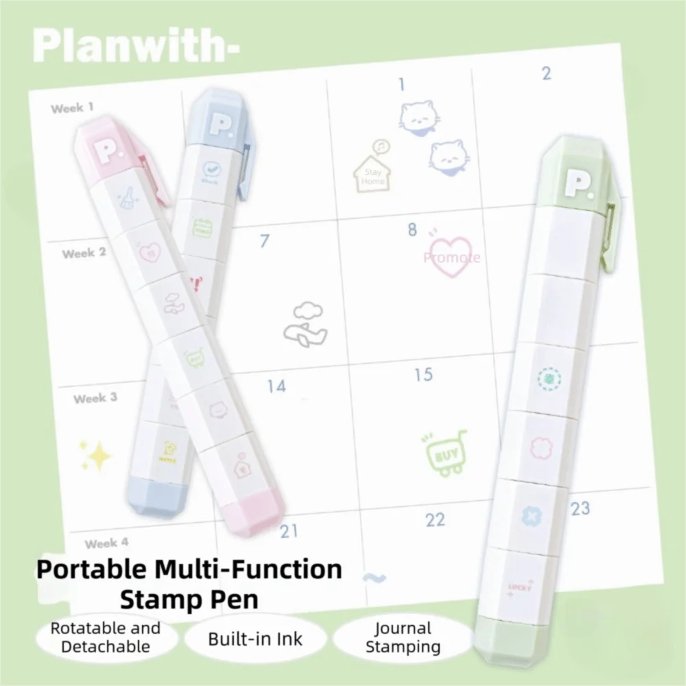 Cute Cartoon To Do List Journal Stamp Self-ink Detachable Seal Pen Portable 6 Patterns Diary Seal Kids Gift School Stationery