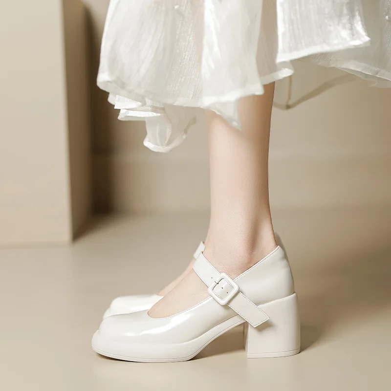 

Французские туфли Лориты Мэри Джейн, женские нишевые лоферы на высоком каблуке, повседневные туфли принцессы в стиле преппи на массивном каблуке