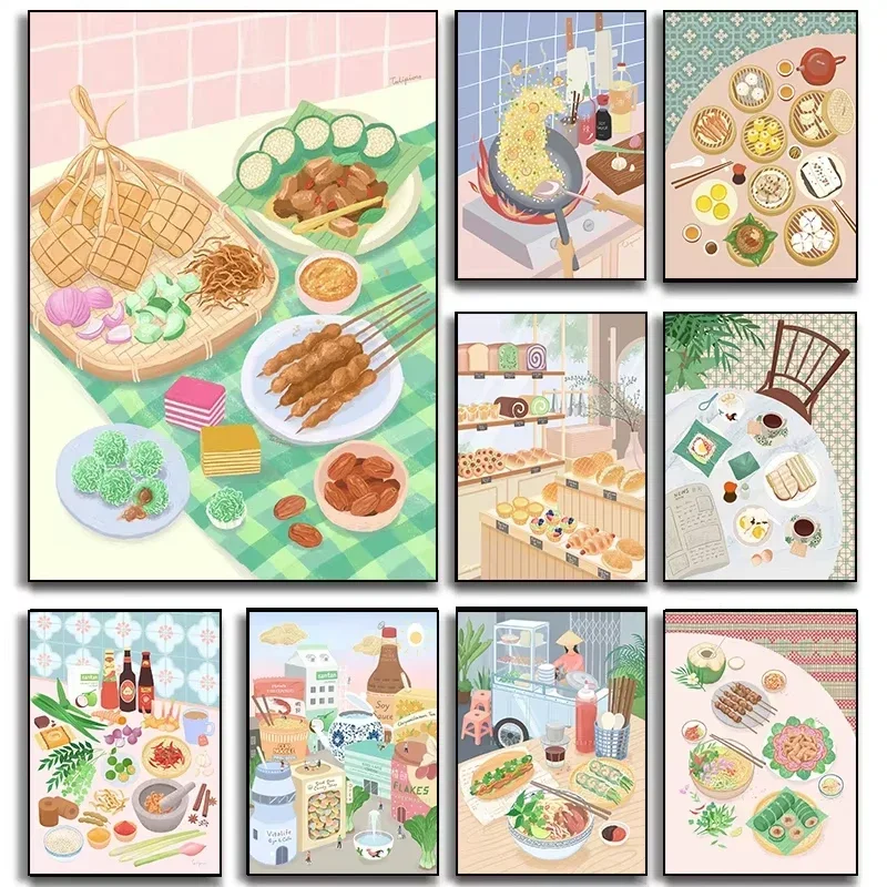 Póster de la serie de comida deliciosa asiática, lienzo impreso, imágenes artísticas para el hogar, decoración de pared de salón y cocina, pintura sin marco