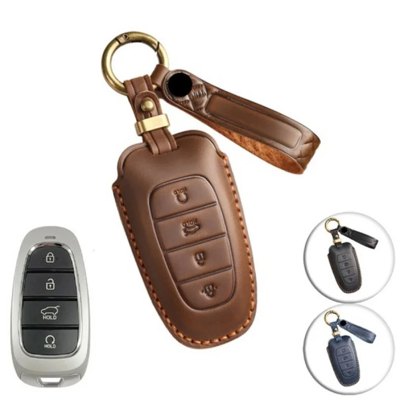

A+ Genunine Leather Car Key Fob Case Cover For Hyundai Tucson Santa Fe Sonata 2020+