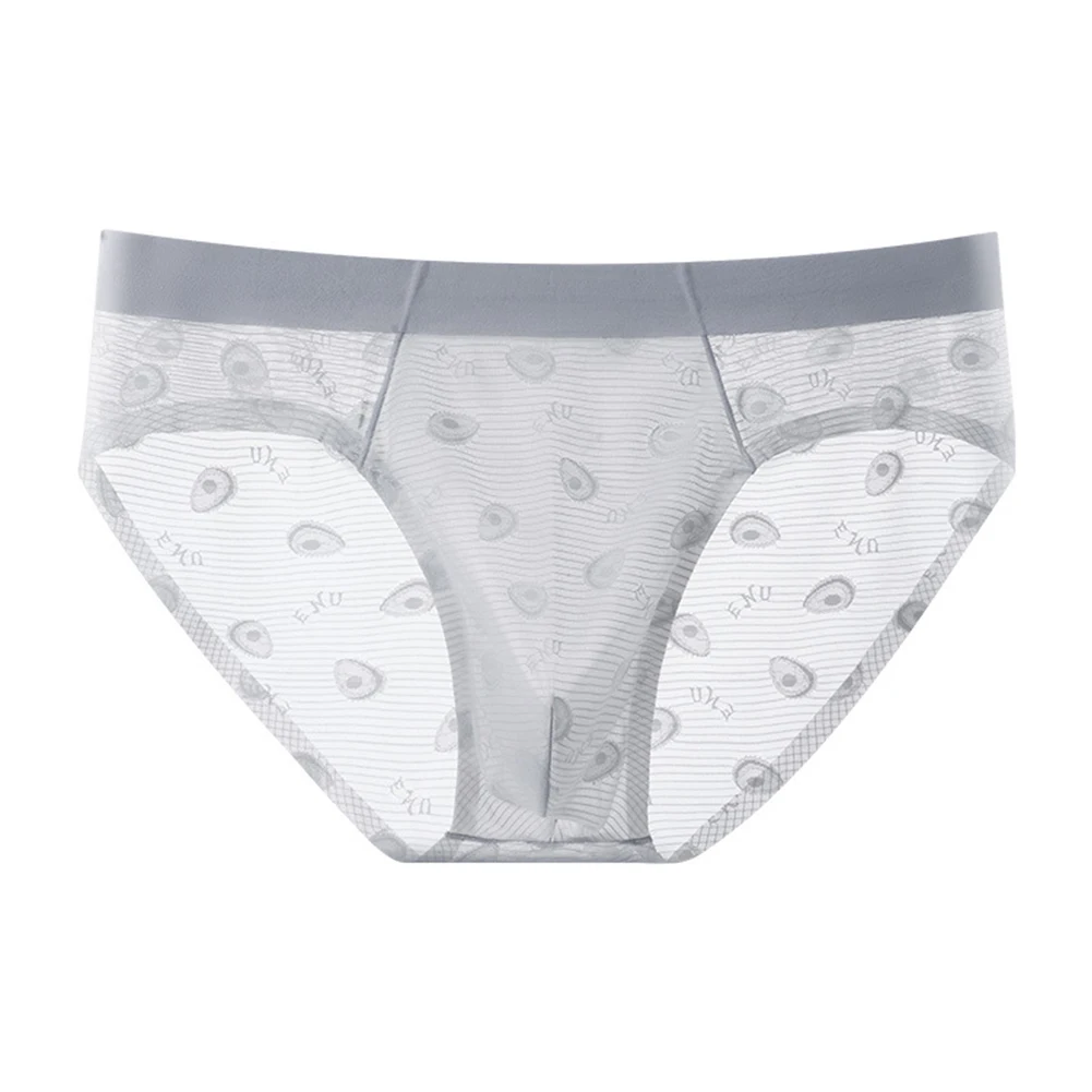 

Men Thin Ice Silk Briefs Underwear Bulge Pouch Solid Mid-waist Jacquard Panties Seamless Half-Coverage Briefs Underwear