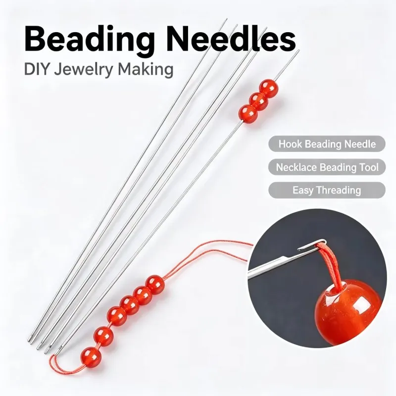 2pcs Beading Needles Set - Easy Threading Side Opening, 17cm/6.69in, with Storage Tube for Handicrafts & DIY Bead Making