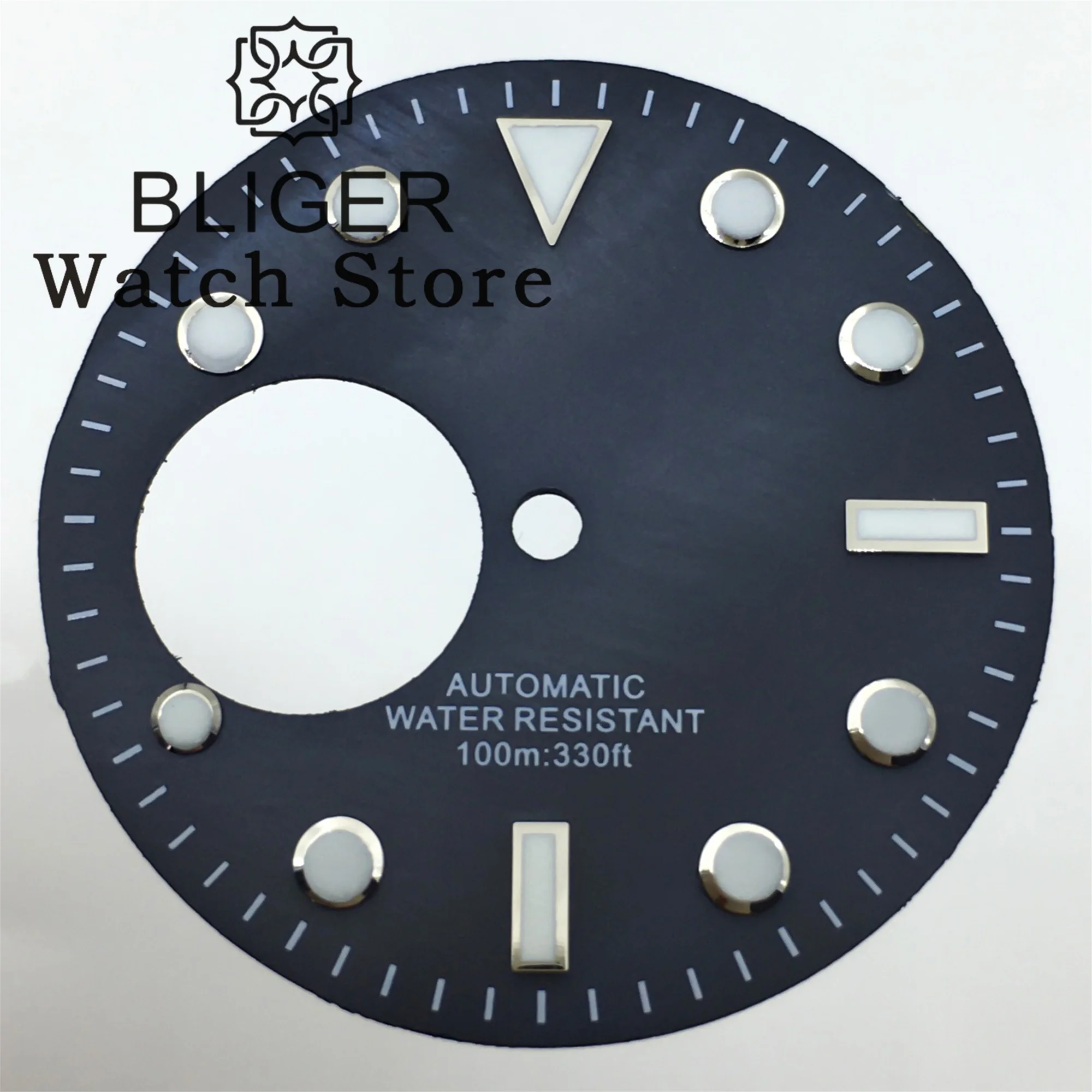 BLIGER 29mm NH38 Watch Dial Black blue white Green Orange shell Dial Green Luminous Fits NH38 Movement