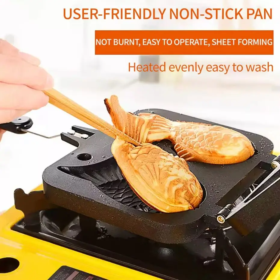 Handheld Double Sided Fish Shape Taiyaki Pan Non-Stick Waffle Mold Japanese Snack Baking Tool