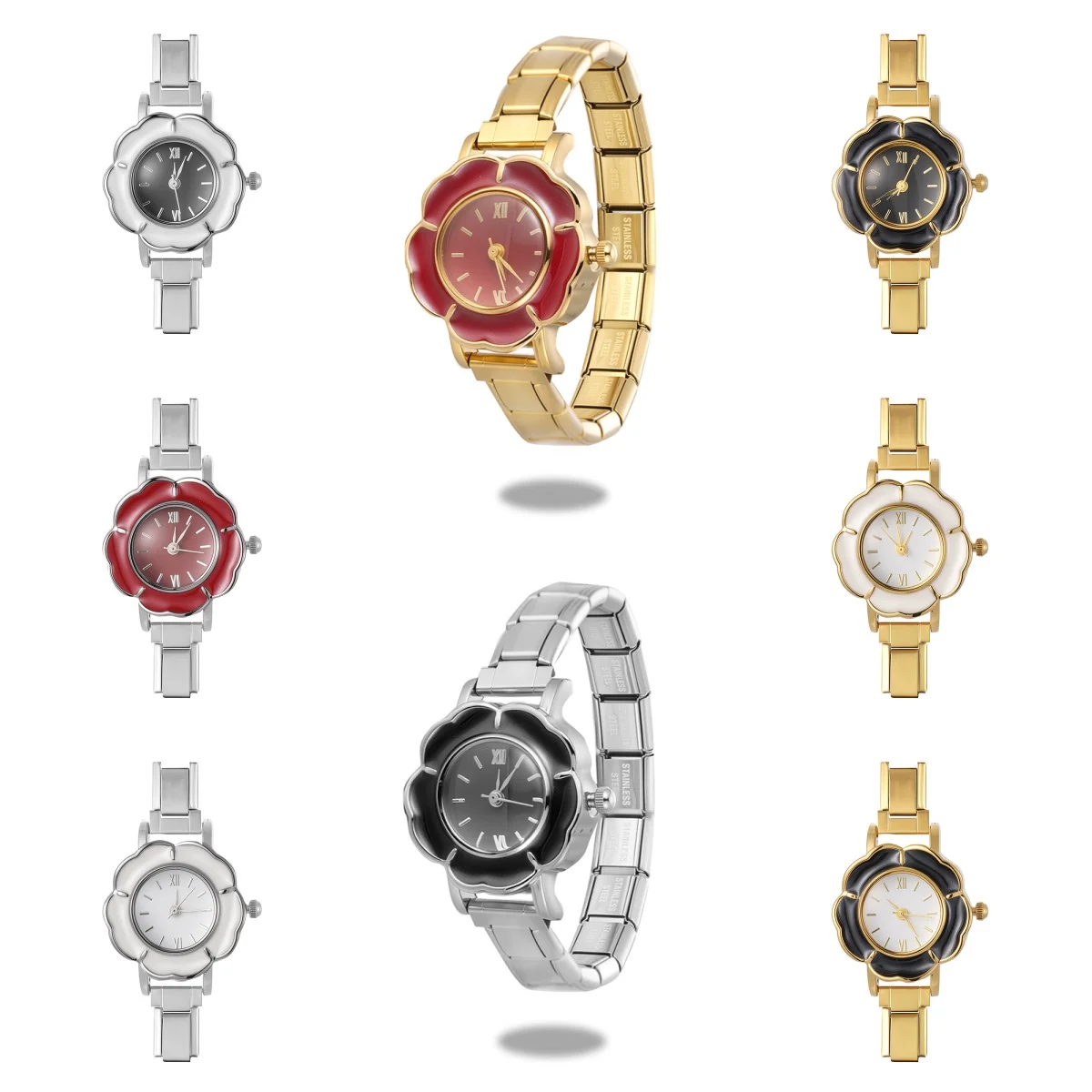 Talian Elastic Charm Stainless Flower Watch Head Fashion Women DIY 9mm Width Watch Bracelet Bangle Jewelry Gift Wholesale