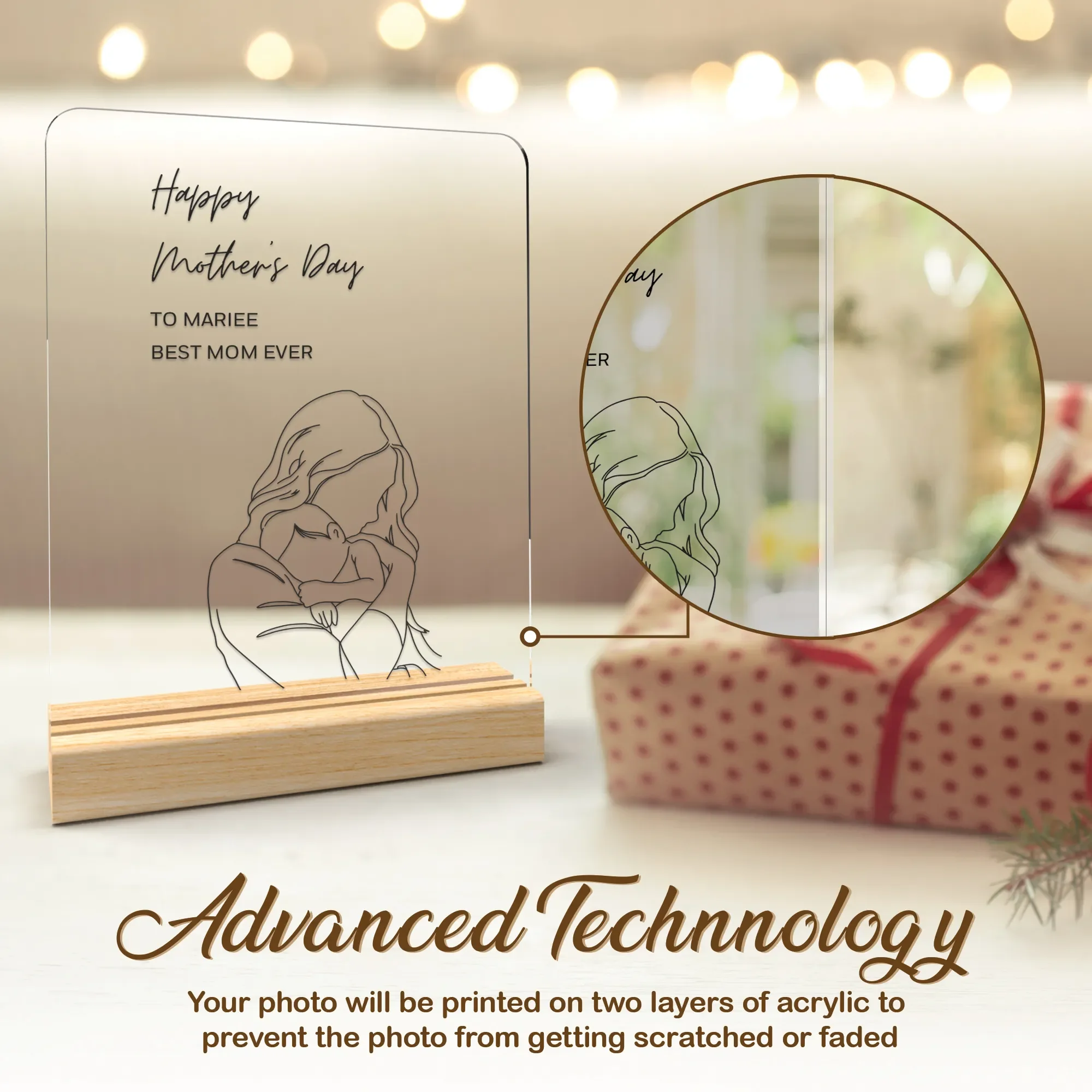 Personalized Mother Photo Couple Collage for Women Men Mom Home Customized Name Memory Picture Plaque Wooden Stand Birthday Gift