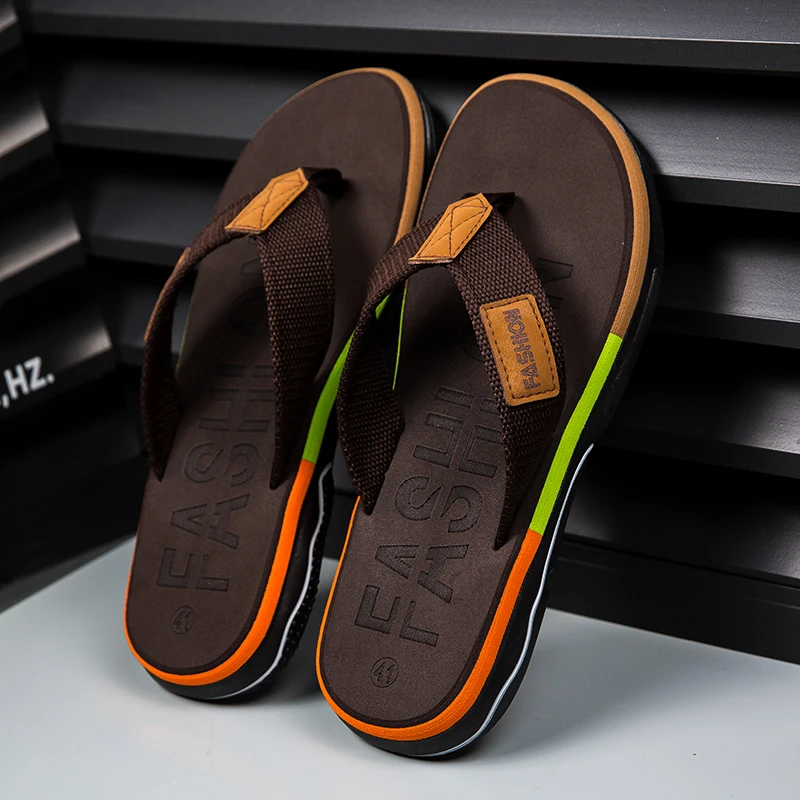 Men Mixed Colors Flip-flops Summer Comfortable Thick Sole Non-Slip Walking Shoes Round Head Lightweight Beach Slippers