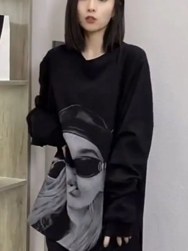 بالإضافة إلى حجم طويل Sve الأمريكية Sle المرأة صورة طباعة البلوز جولة Ne Faionable تي شيرت للفتيات طبطب الخريف...