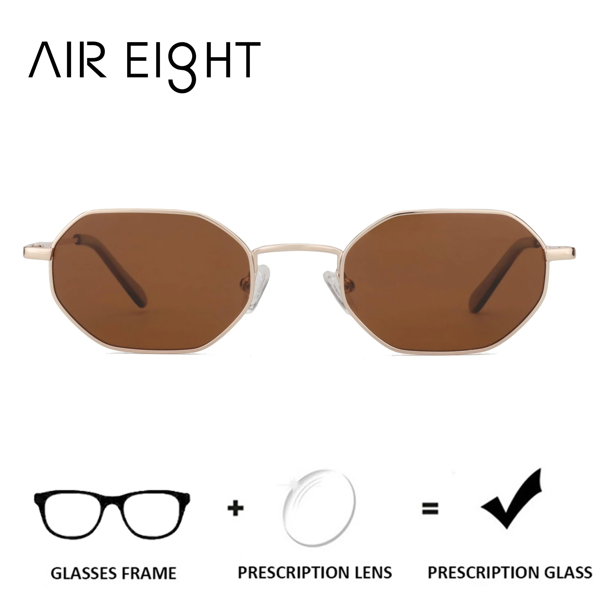 AIR EIGHT Polygon Metal Prescription Sunglasses Unisex Progressive Lenses With Polarized UV400 Myopia Correction