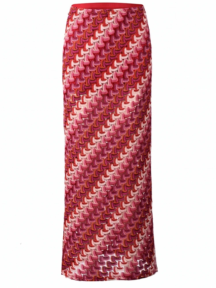 

Elegant Red Stripe Skirts Fashion Slim High Waist Skirts Women Female Office Long Skirt 2025 Autumn Winter Elegant Mujer