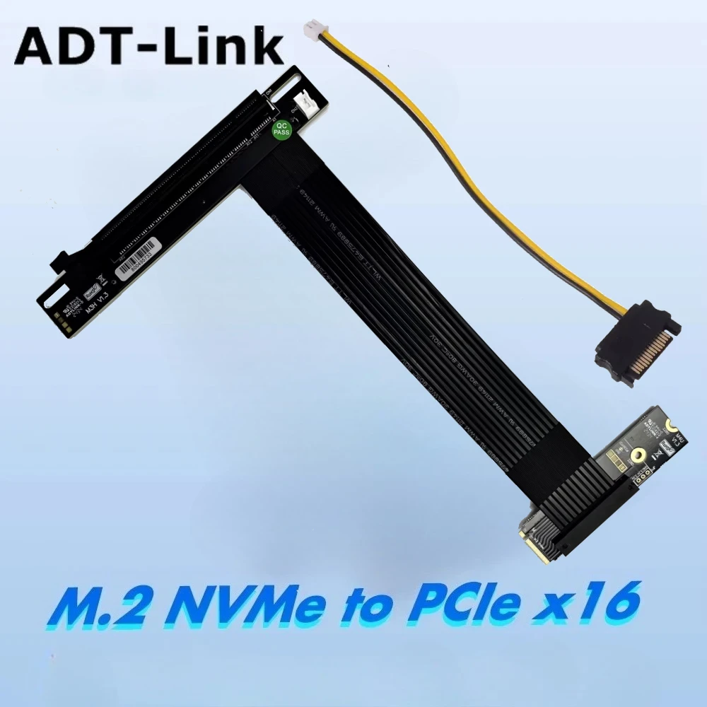 

M.2 for NVMe Key M to PCI-E 4.0 x16 Graphics Card Extender Cord M.2 Turn 90 Angle 16x M2 Riser Card Adapter GPU Cable SATA Power