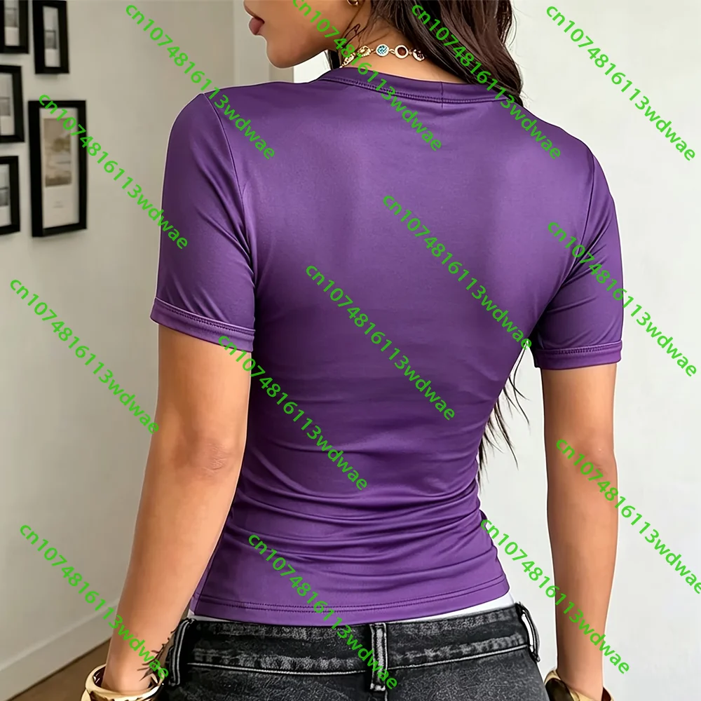 Damen-T-Shirt im Hot-Street-Style, Rennsport-Design, Farbblockierung, kurze Ärmel, amerikanischer Retro-Stil, bequeme, modische Streetwear-Oberteile – Detail 4