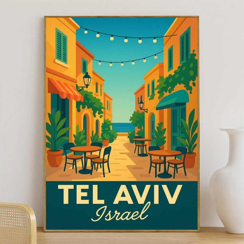  Tel Aviv Travel Poster Israel Wall Art Vintage Print Tel Aviv Decor Travel Gift Colorful Tel Aviv City Canvas Painting Decor